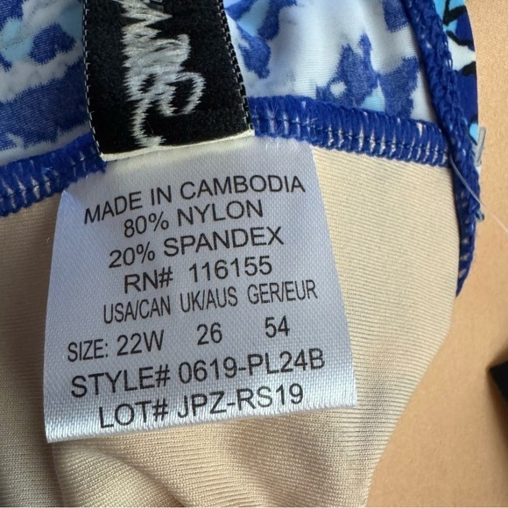 ALISHA LEVINE. NWT.  Blue/ White  Swimsuit. Sz 22W. Ruching in front, flowy hem. - Picture 8 of 10